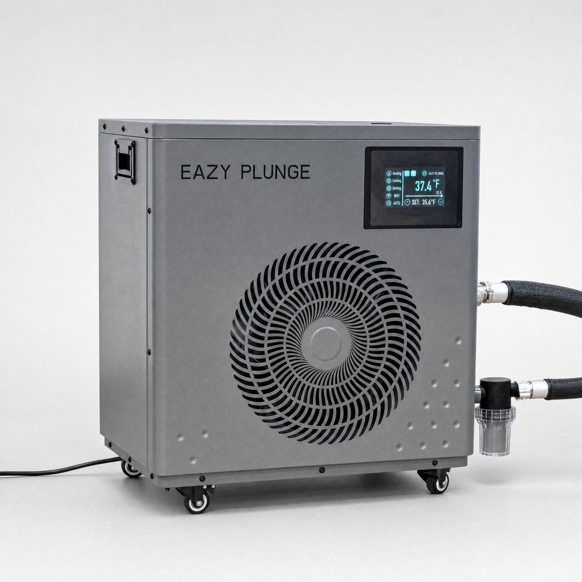 Detail of the Easy Plunge chiller cabinet, fan and wheels.