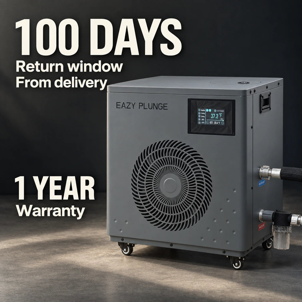 Eazy Plunge chiller with a 100-day return window from delivery and a one-year warranty.